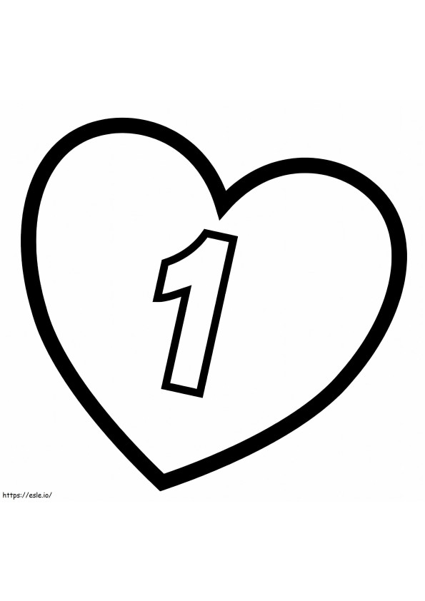 Numărul 1 în inimă de colorat