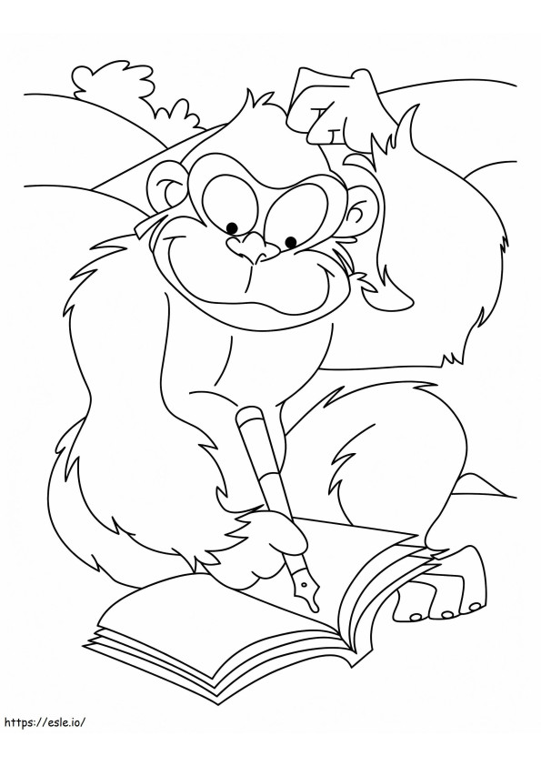 Mono de dibujos animados escribiendo para colorear