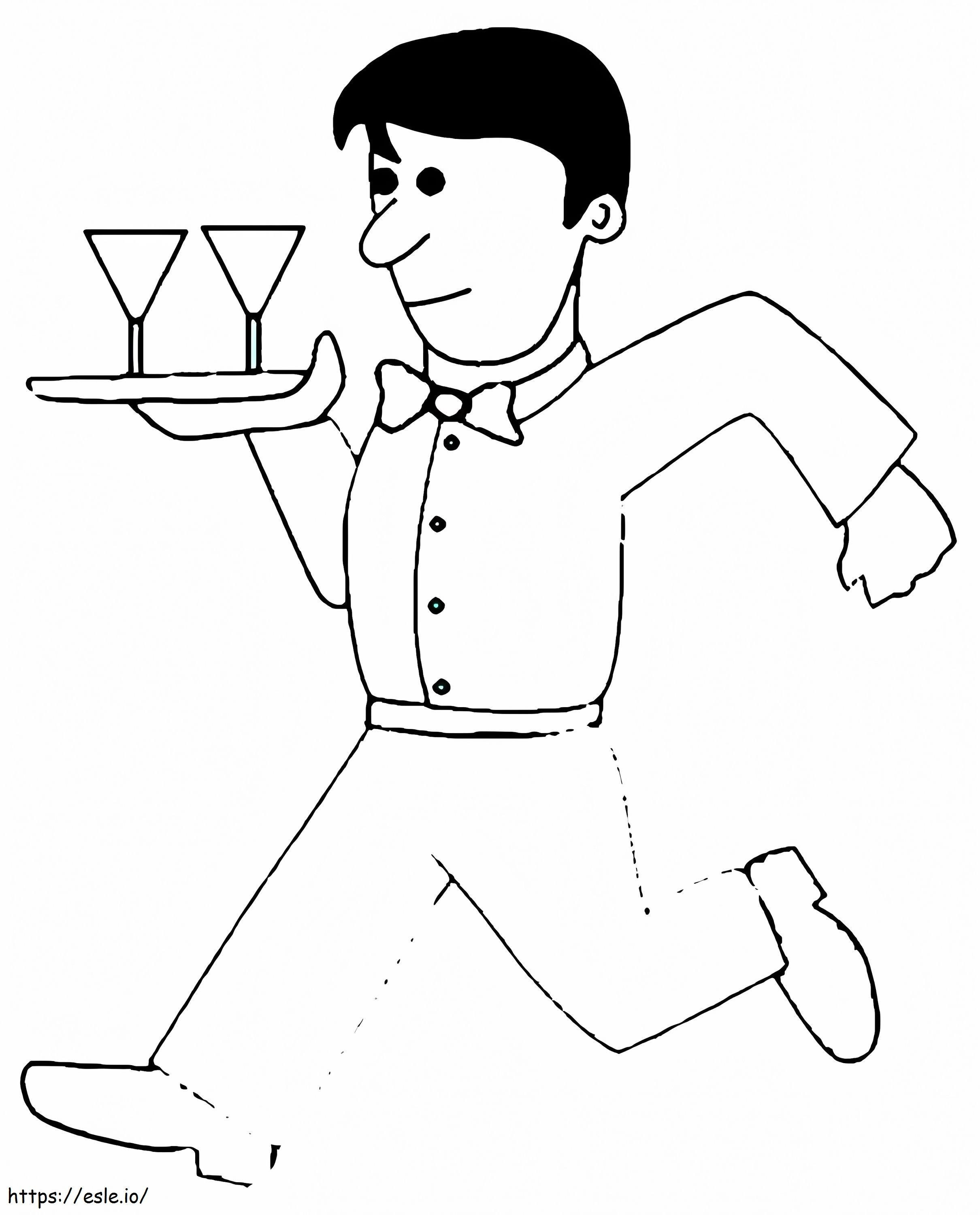 Chelnerul alergând de colorat