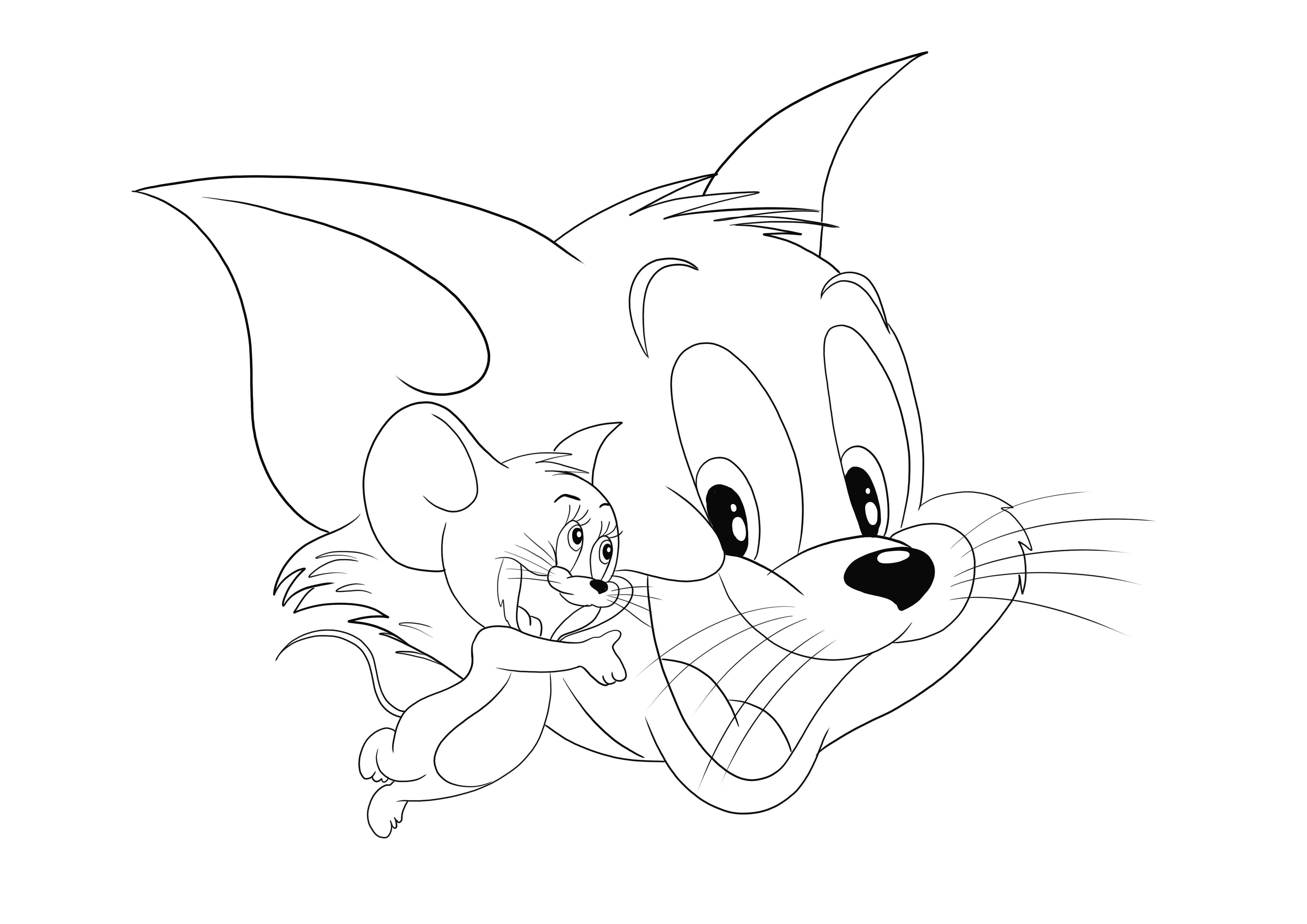 Tom und Jerry und ihre fröhlichen Gesichter warten darauf, von ihren kleinen Fans heruntergeladen und ausgemalt zu werden