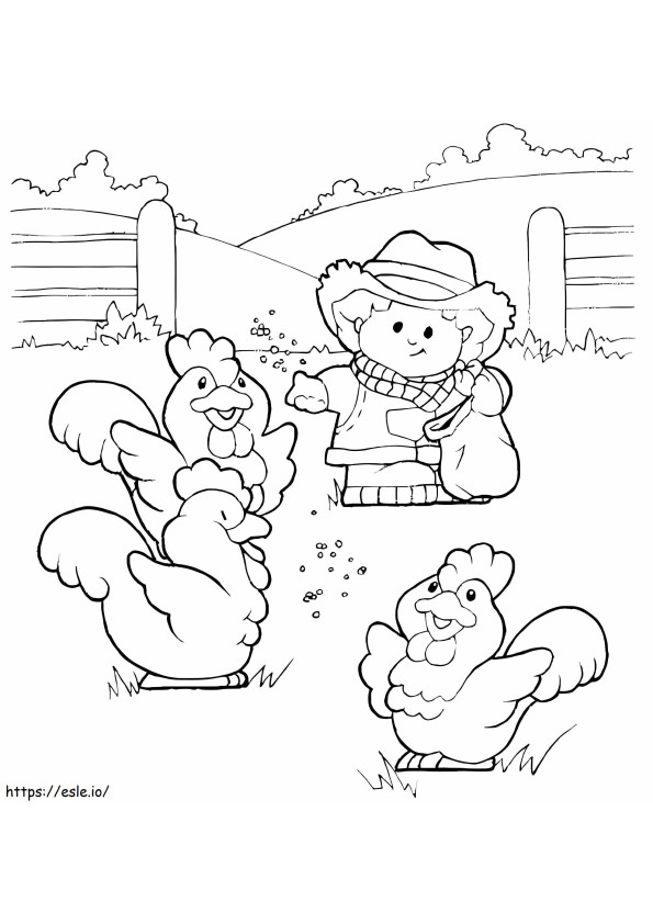Farmer Feeding Chickens coloring page