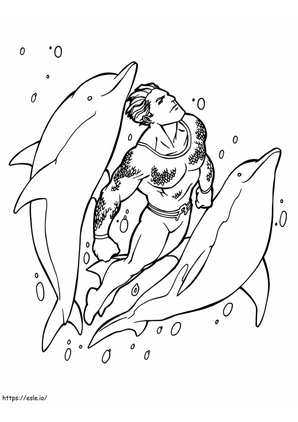 Aquaman Swimming And Two Dolphins coloring page