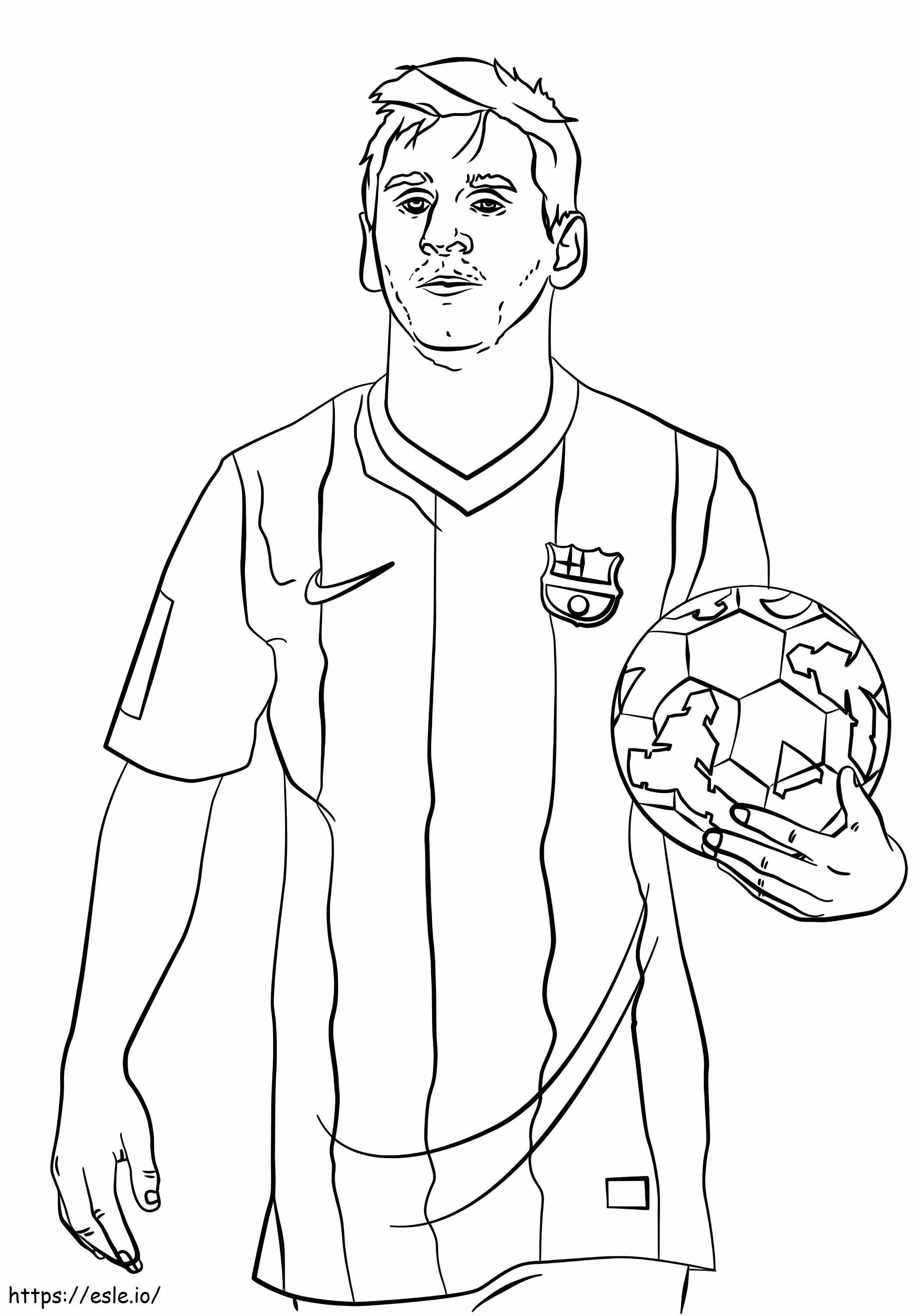 Lionel Messi segurando a bola para colorir