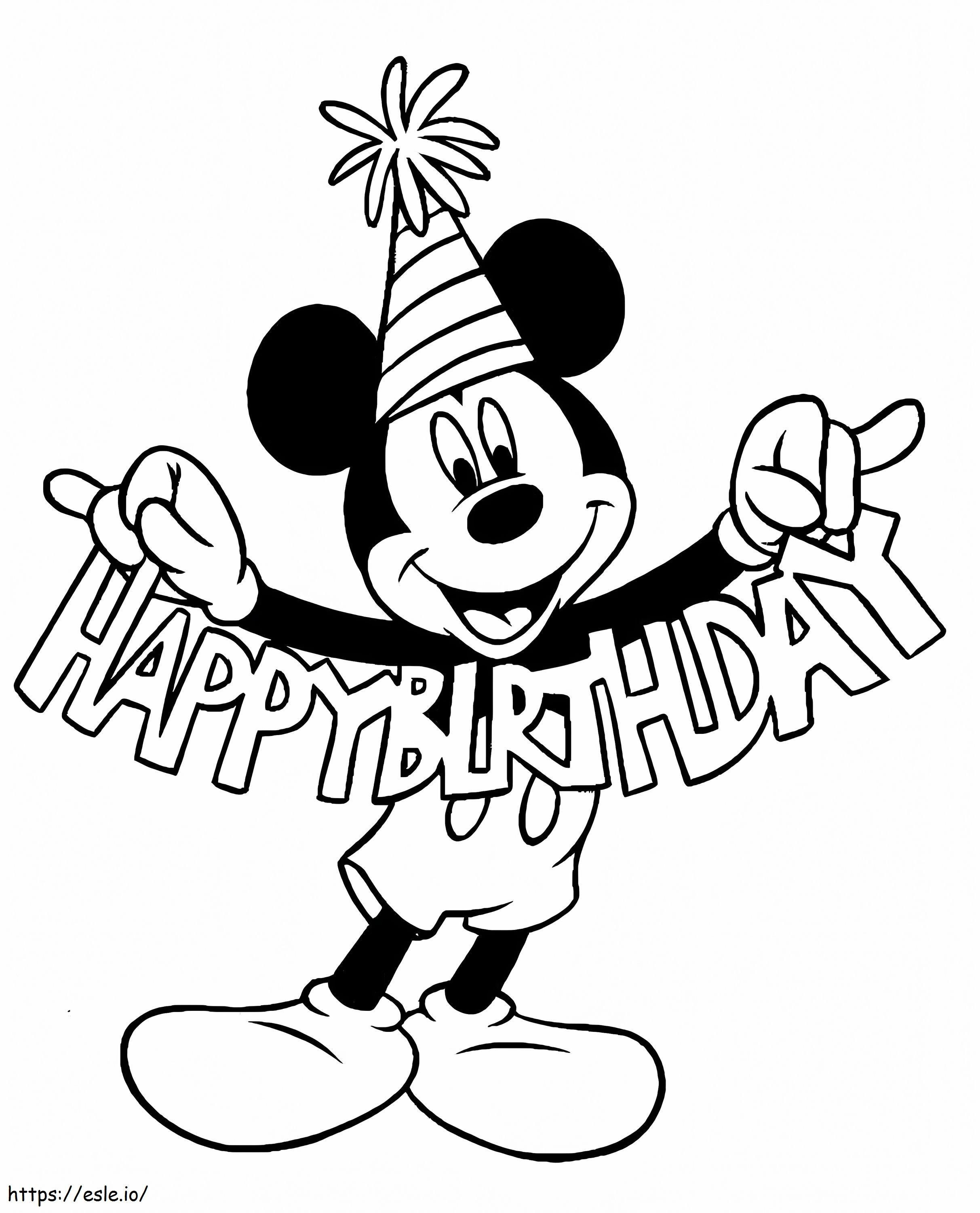 Mickey Mouse en feliz cumpleaños para colorear