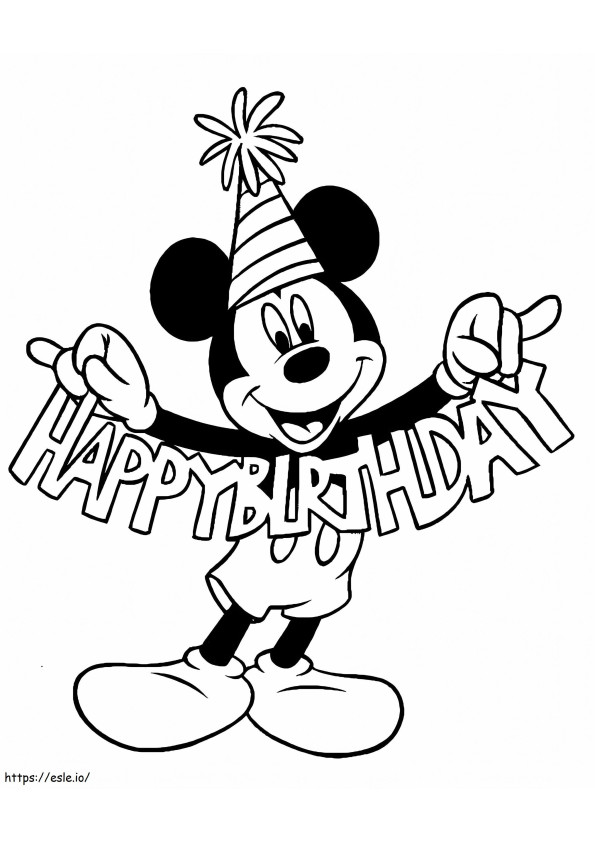 Mickey Mouse en feliz cumpleaños para colorear