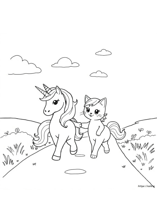 レインボーユニコーンねこ ぬりえ