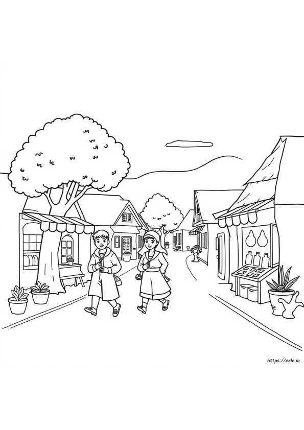 Easy Village Coloring Pages