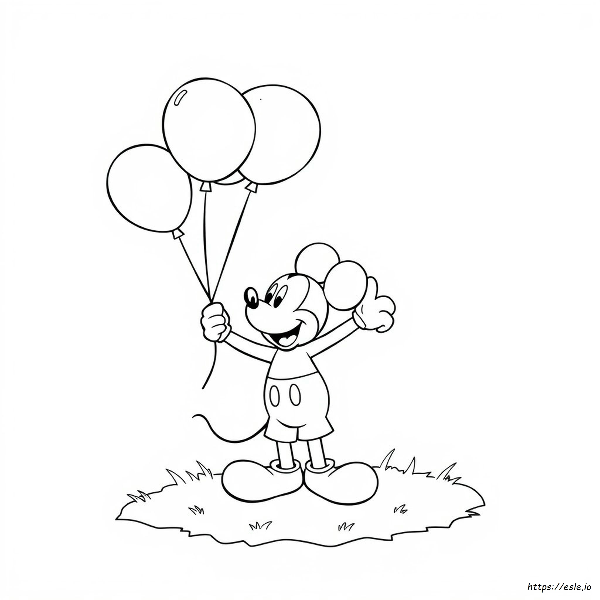 Balloon Coloring Pages Mickey Mouse Holding Balloons Drawing
