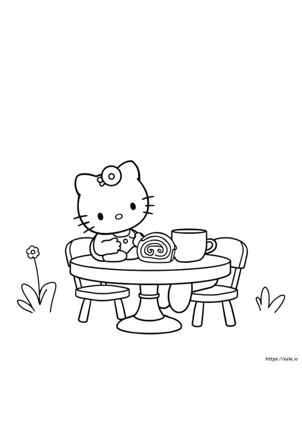 Hello Kitty Cinnamon Roll Coloring Page