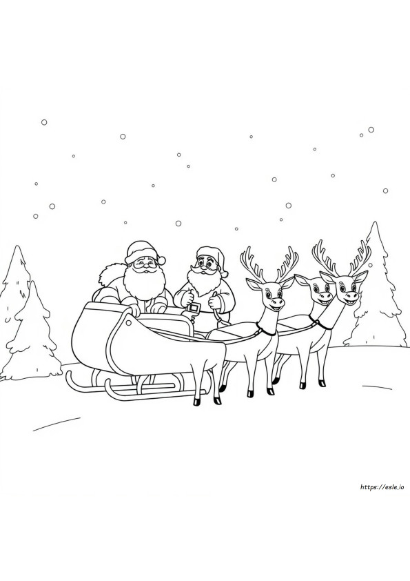 Santa And Reindeer Colouring Page