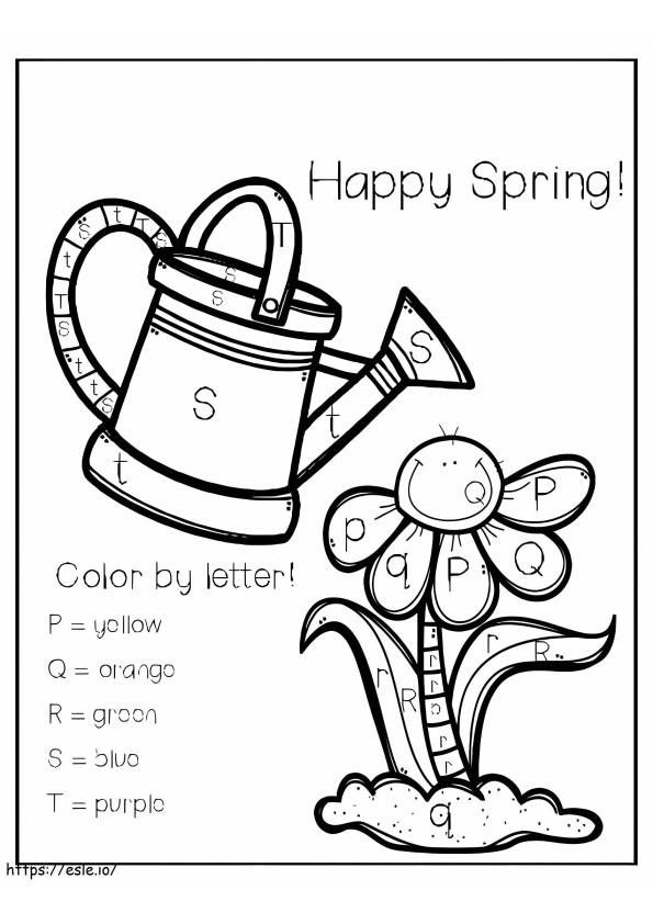 Color de primavera feliz por letras para colorear
