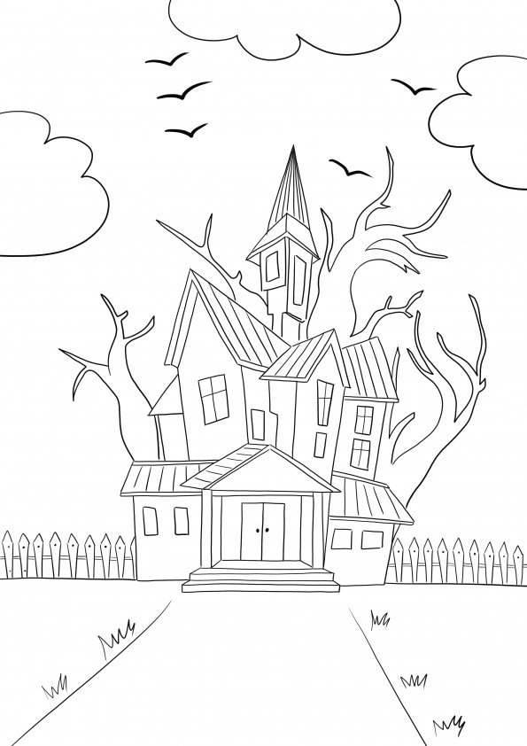 Simple and free Haunted House to print or download and color