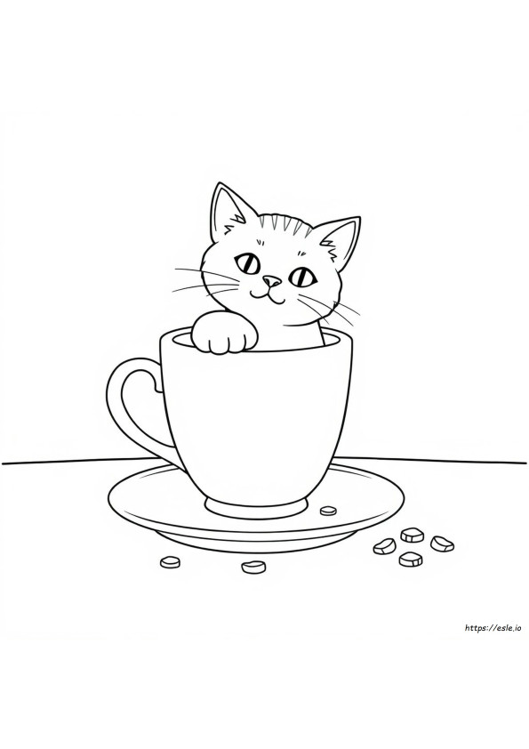 カップに入った猫 塗り絵