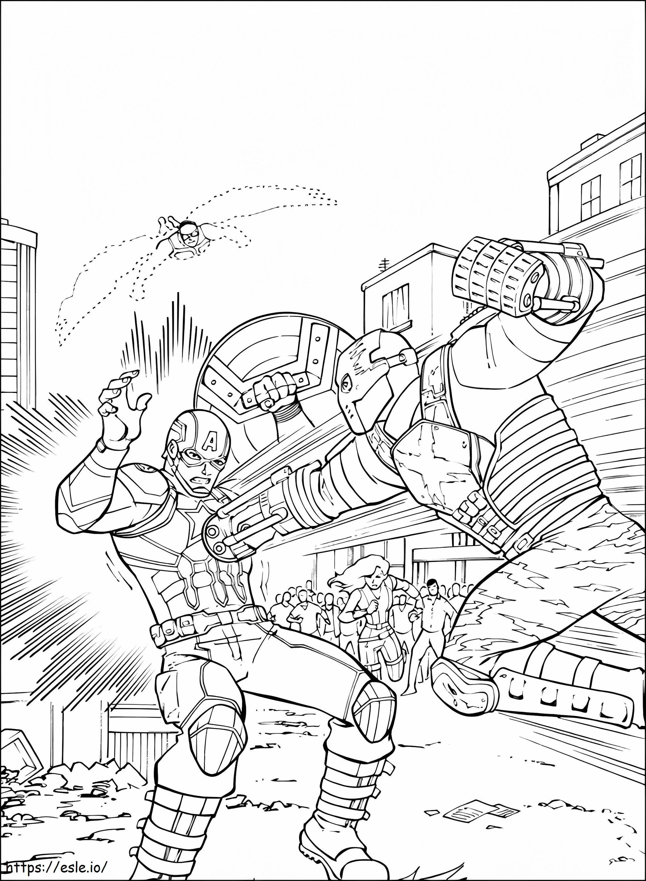 Coloriage  Captain America se bat avec Bucky A4 à imprimer dessin