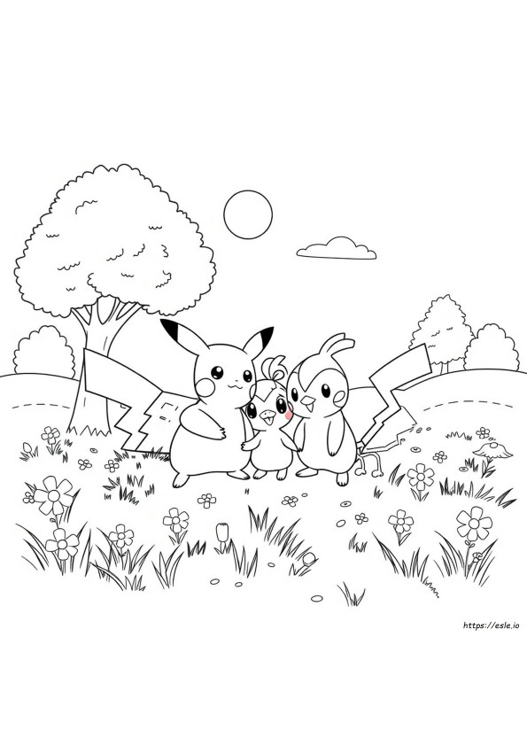 Página Para Colorear De Pokémon Pikachu, Piplup Y Amigos