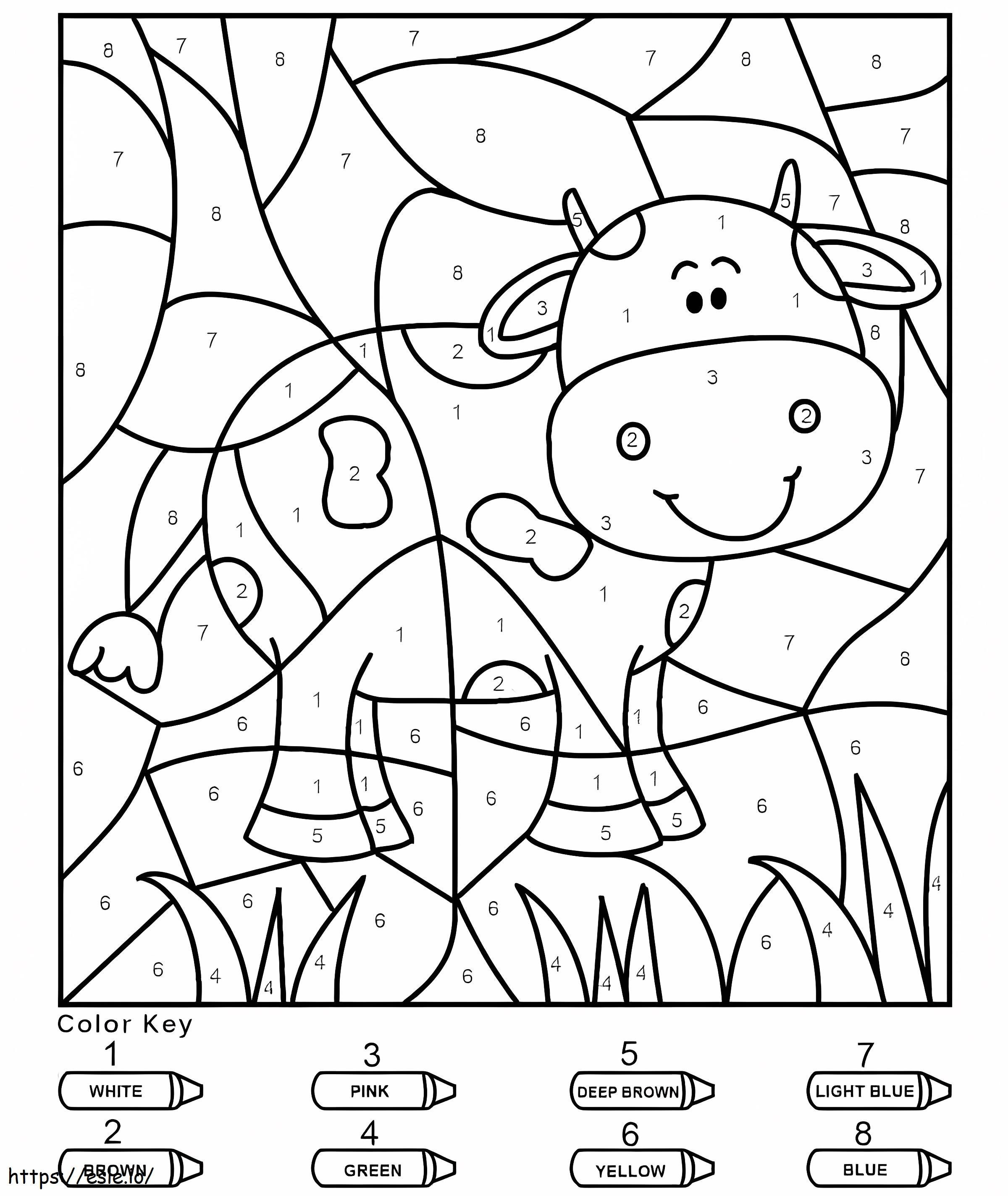 Coloriage Vache mignonne couleur par numéro à imprimer dessin