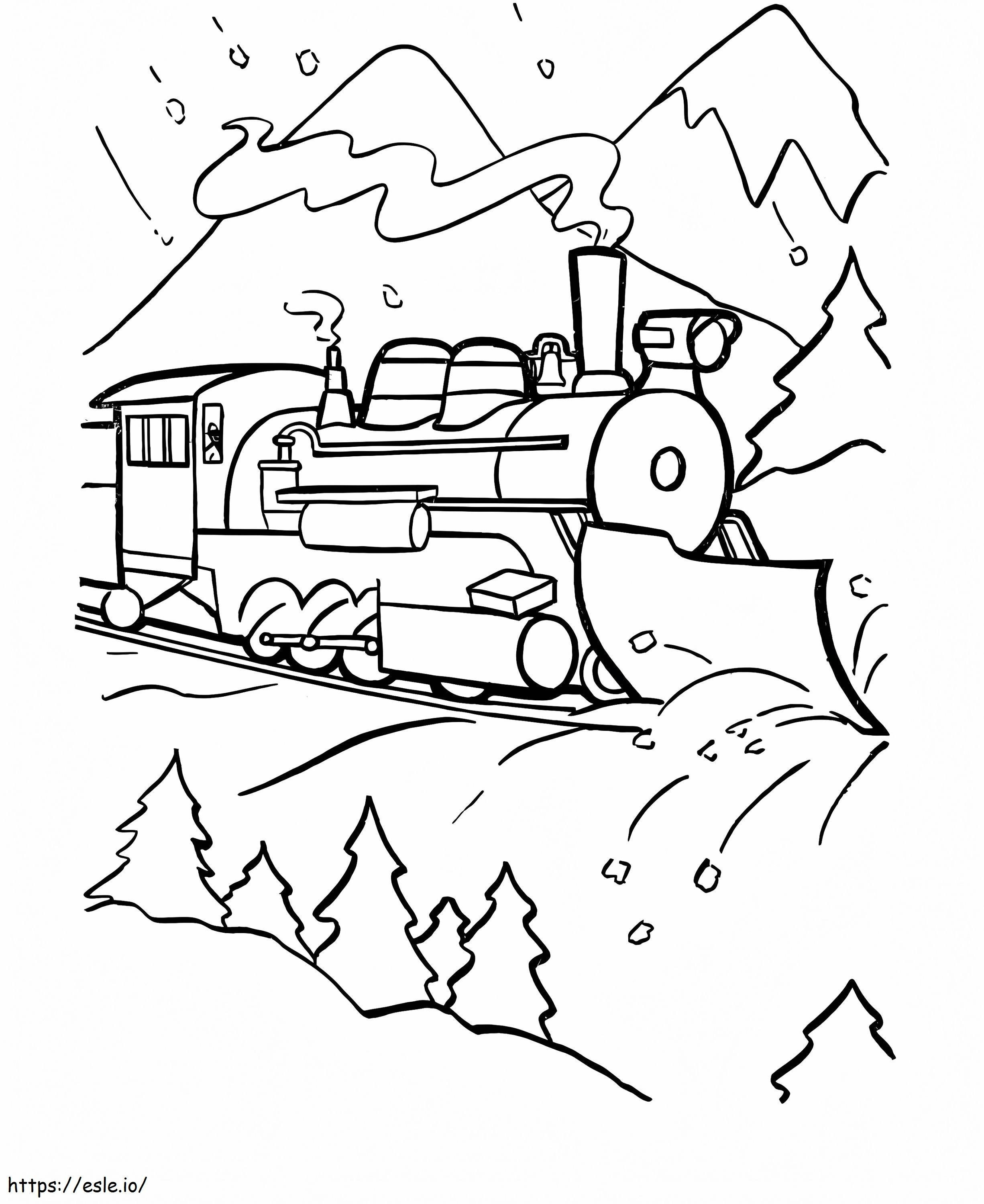 Trenul de iarnă de colorat