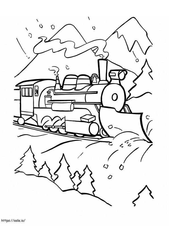 trem de inverno para colorir