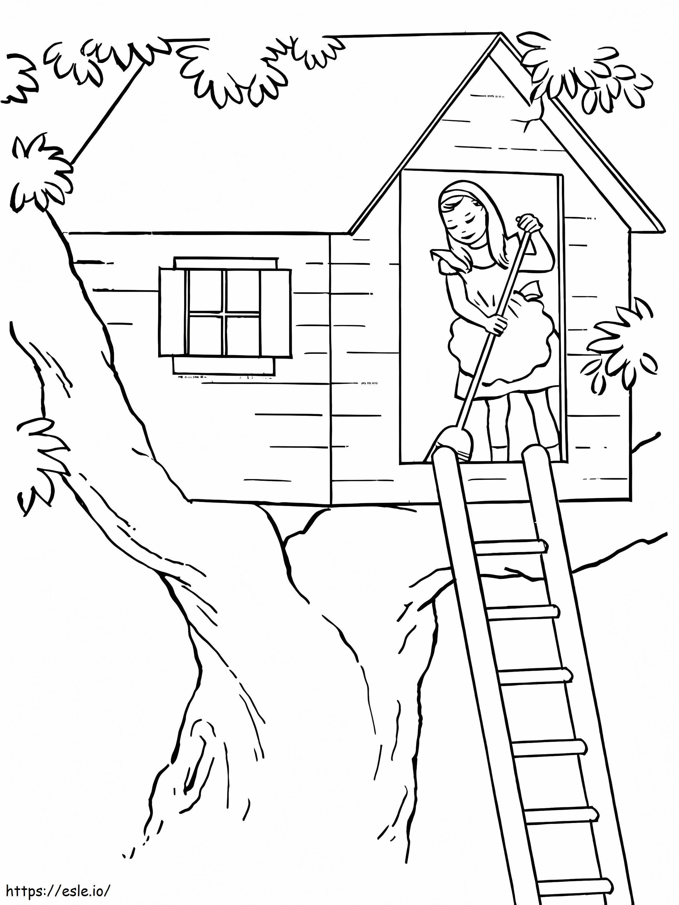 Girl In Treehouse coloring page