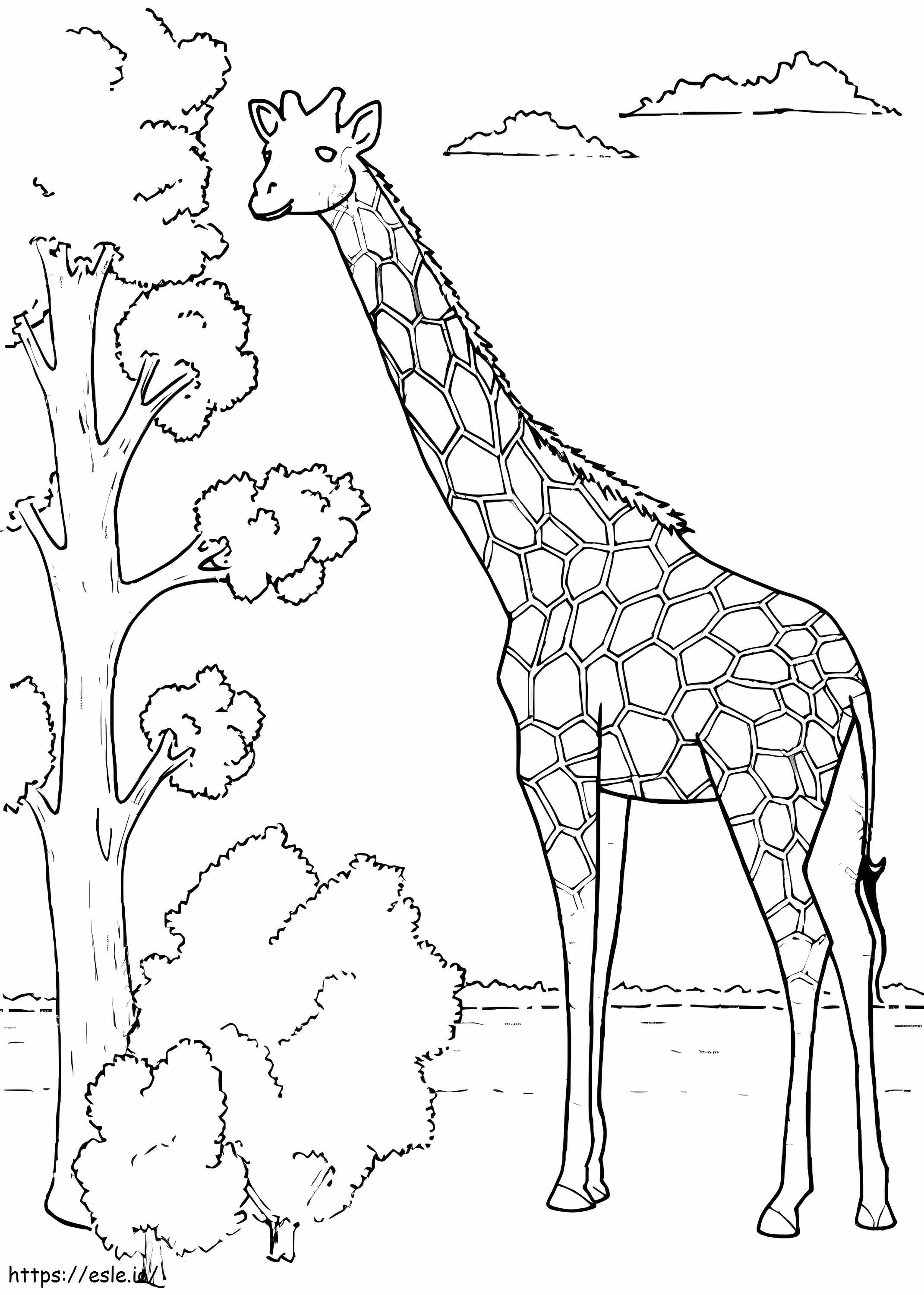 girafa com árvore para colorir