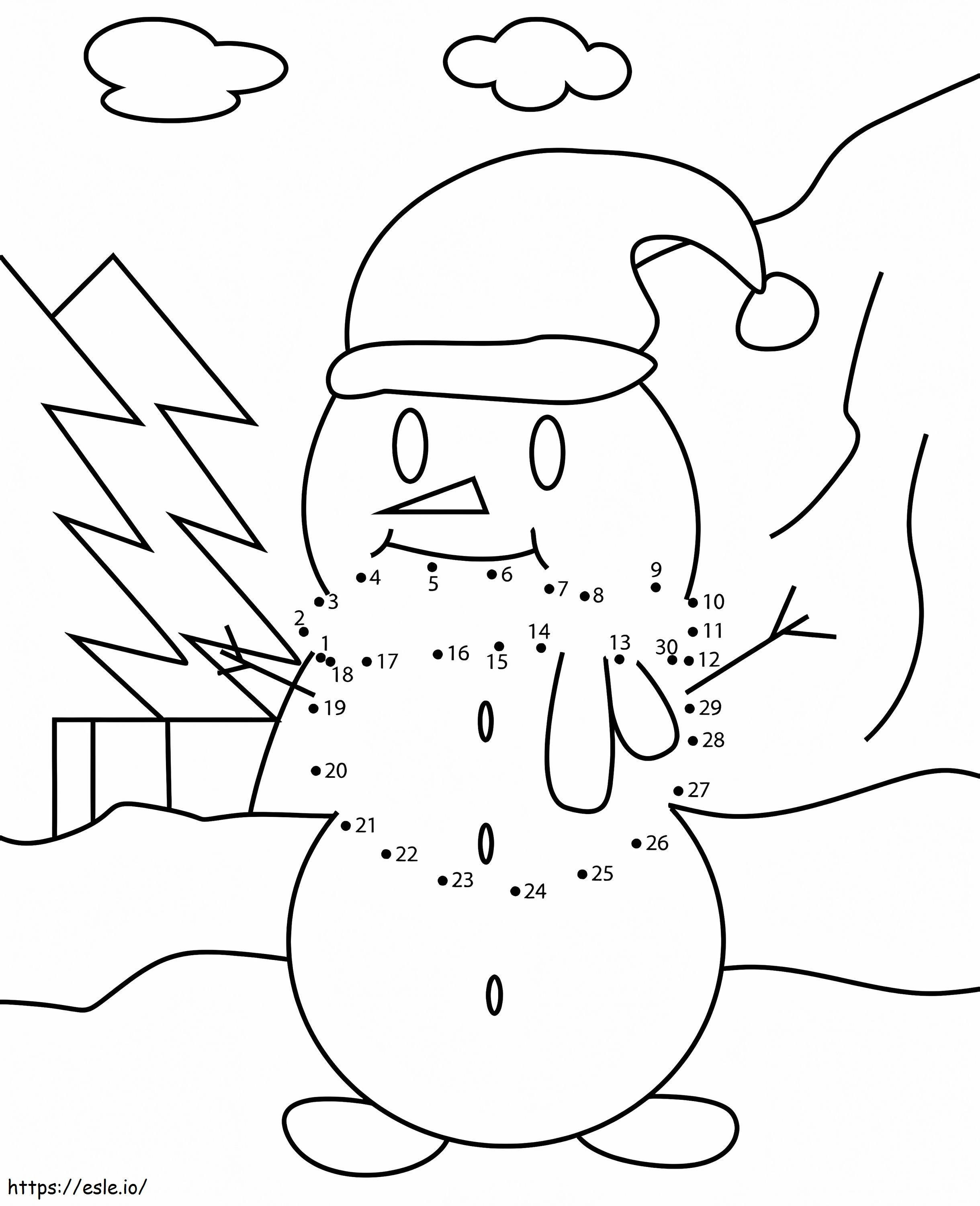 クリスマス 雪だるま 点を繋ぐ ぬりえ - 塗り絵