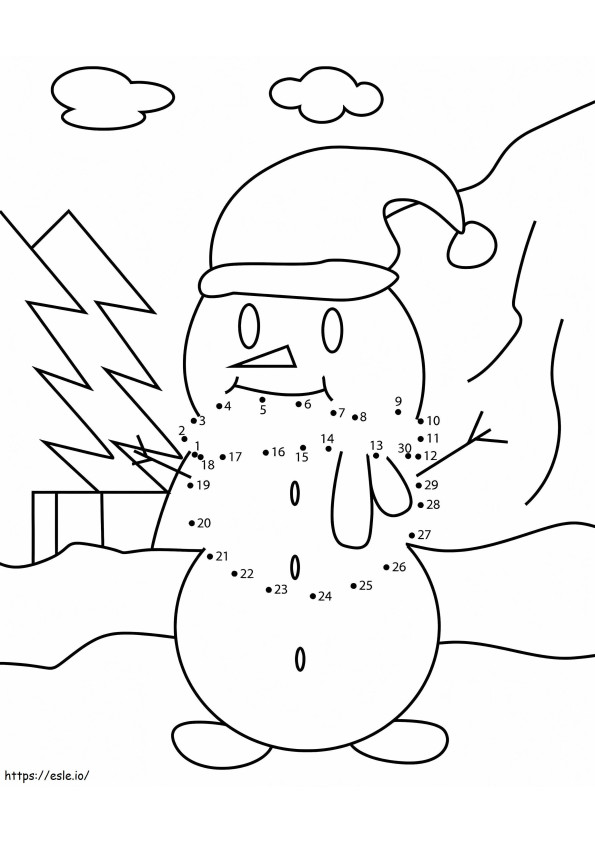 クリスマス 雪だるま 点を繋ぐ ぬりえ - 塗り絵