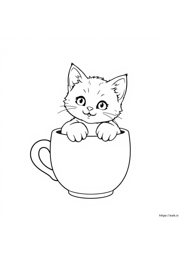 Kitty In A Cup Coloring Page
