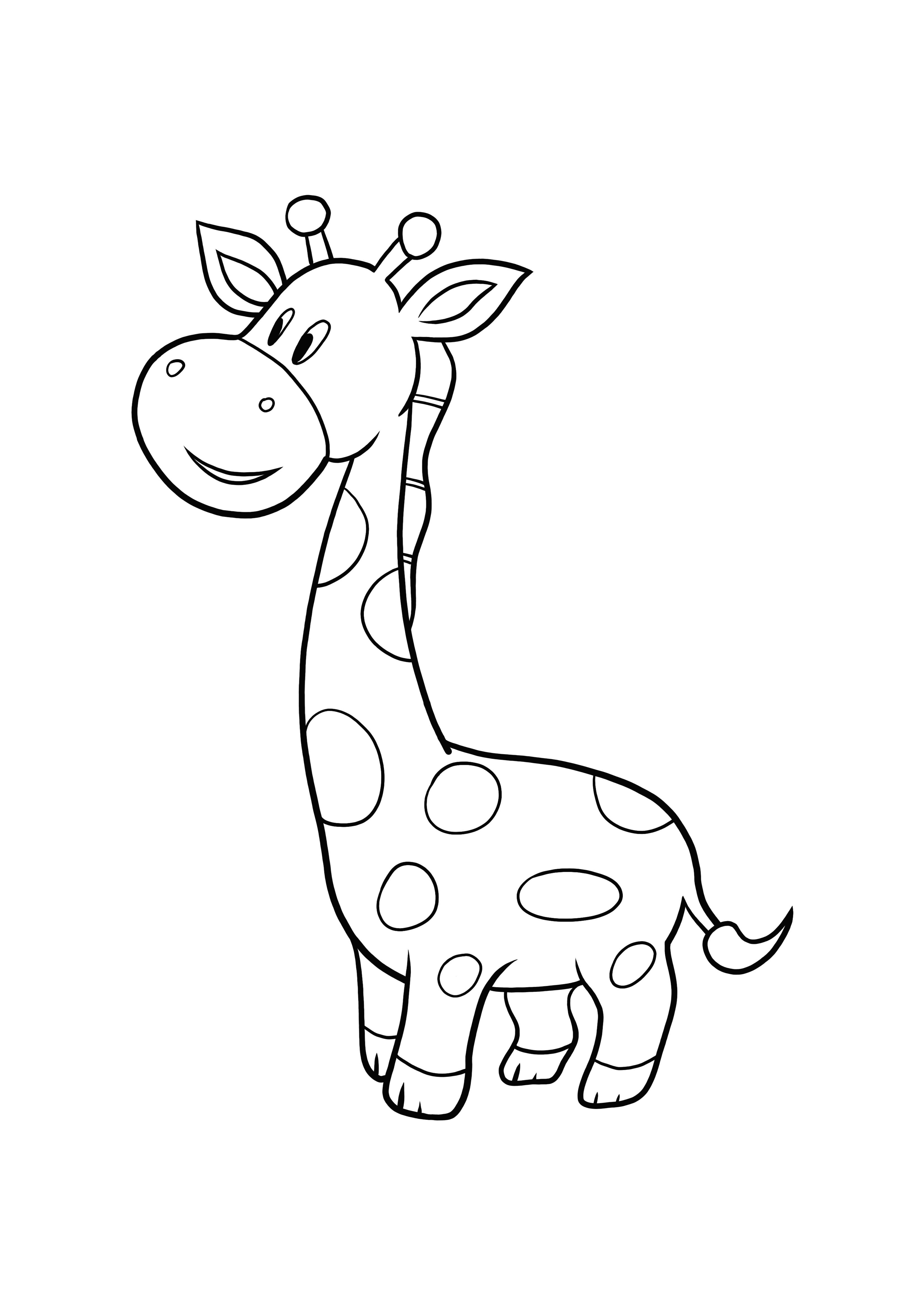 Kleine giraf staande kleur en print kleurplaat