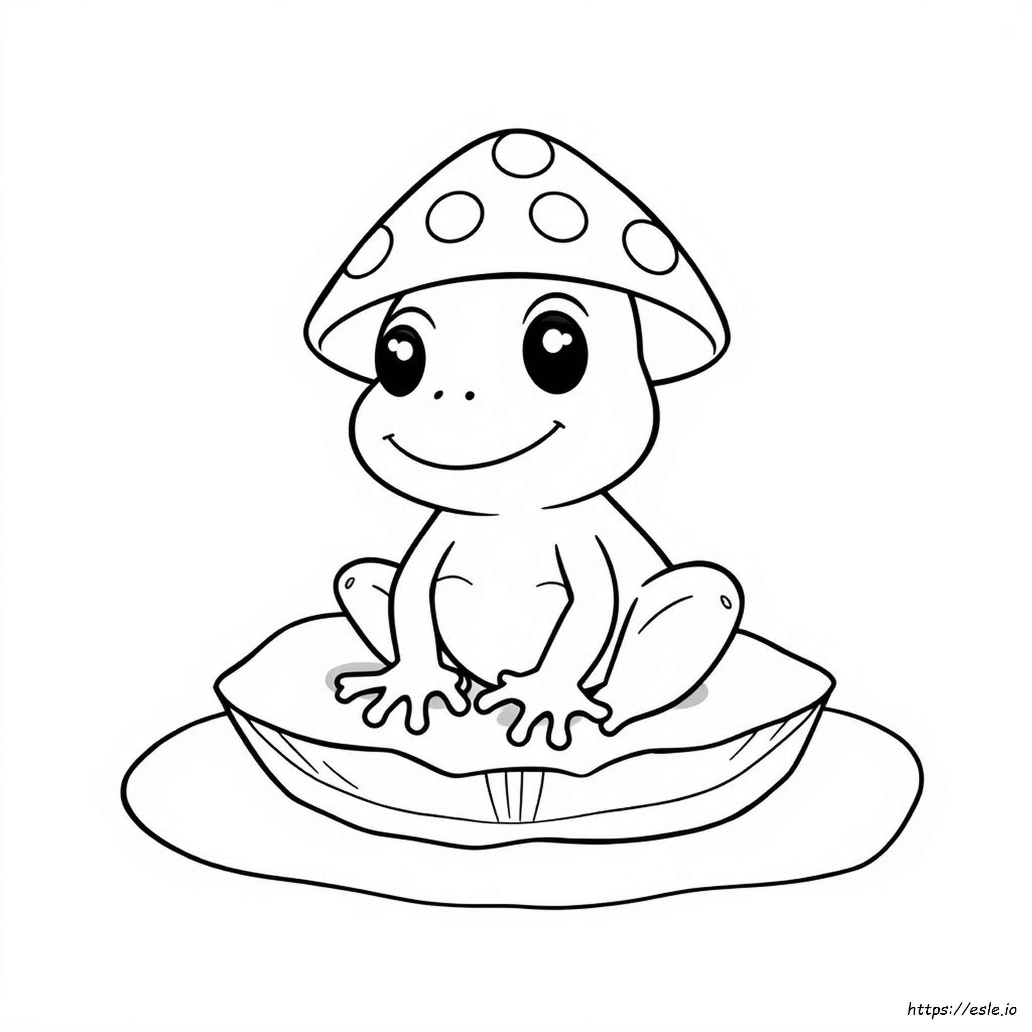Cute Frog With Mushroom Hat Coloring Page