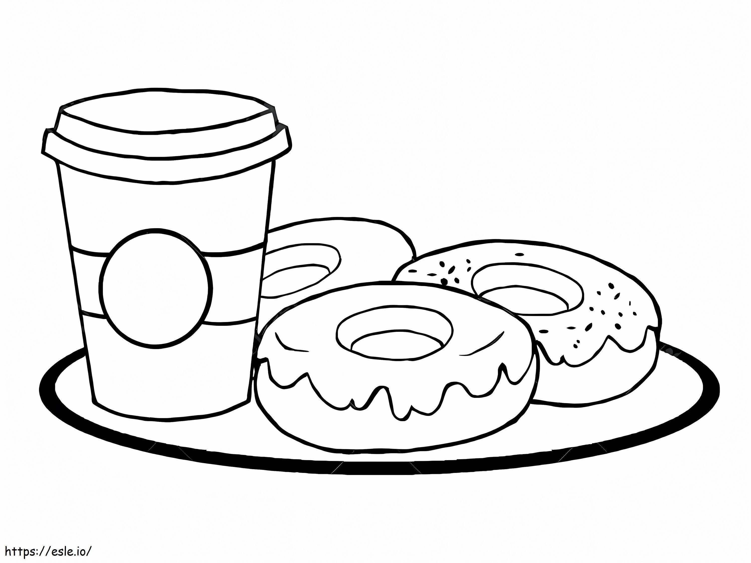 Three Donuts And Drink coloring page