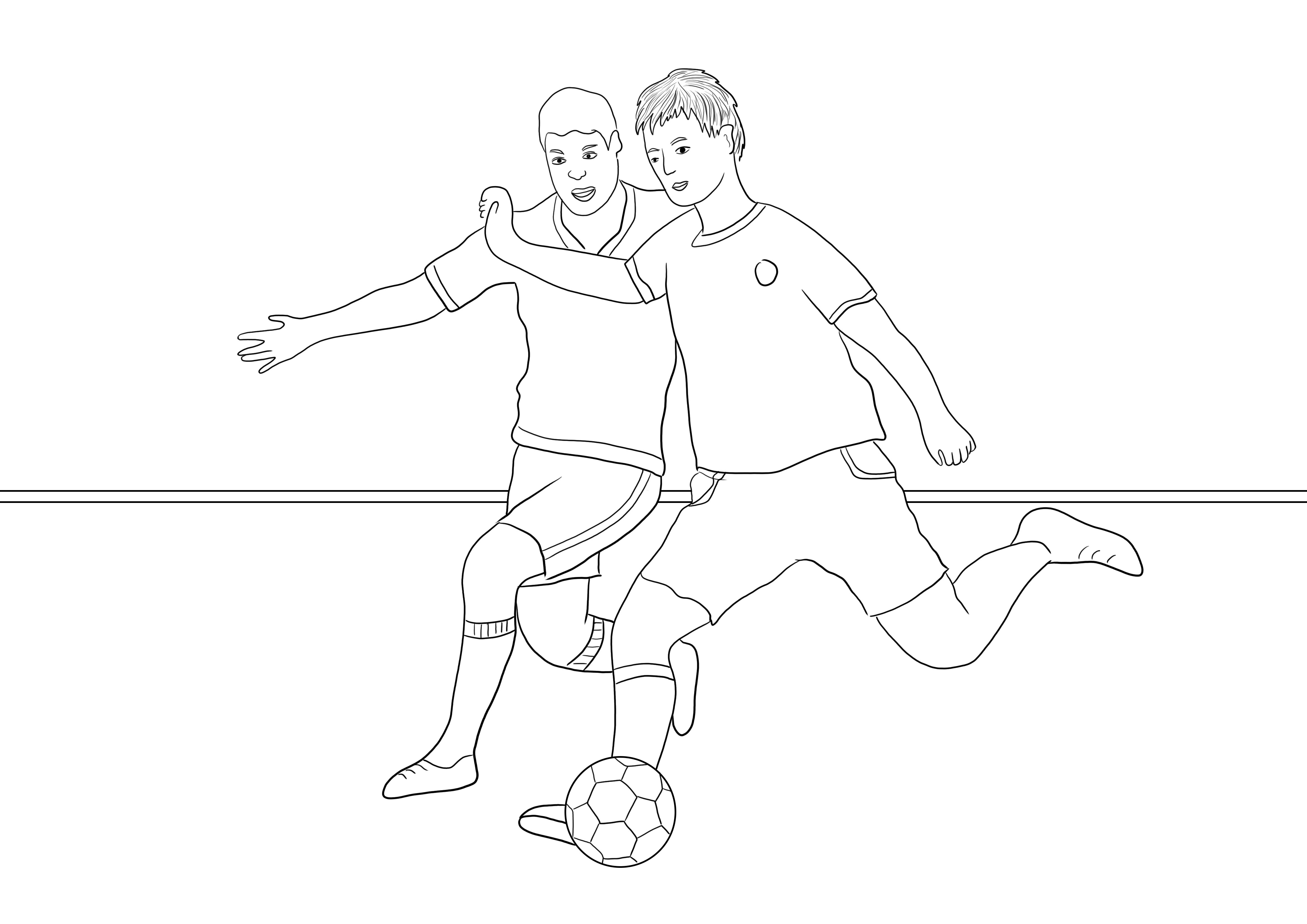 Free downloading of two running soccer players for easy coloring