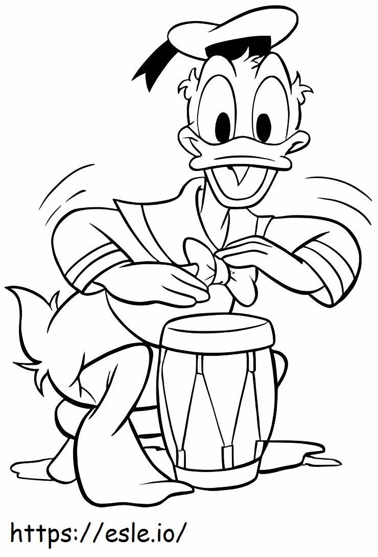 Pato Donald Tocando El Tambor para colorear