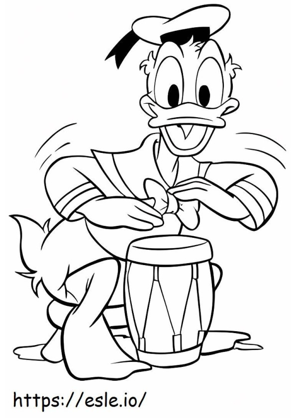 Coloriage Donald Duck jouant du tambour à imprimer dessin
