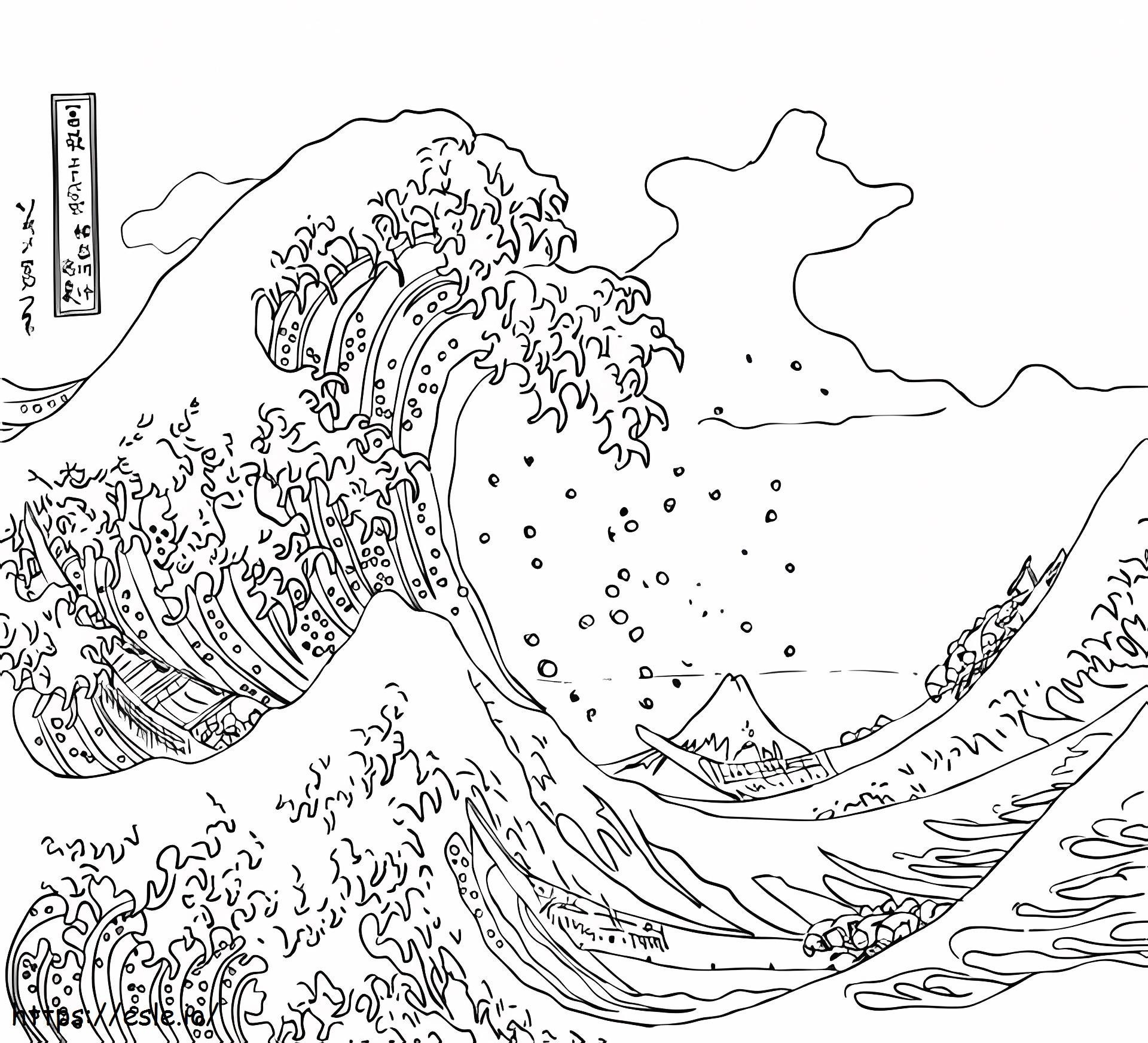 Coloriage  La grande vague au large de Kanagawa A4 à imprimer dessin