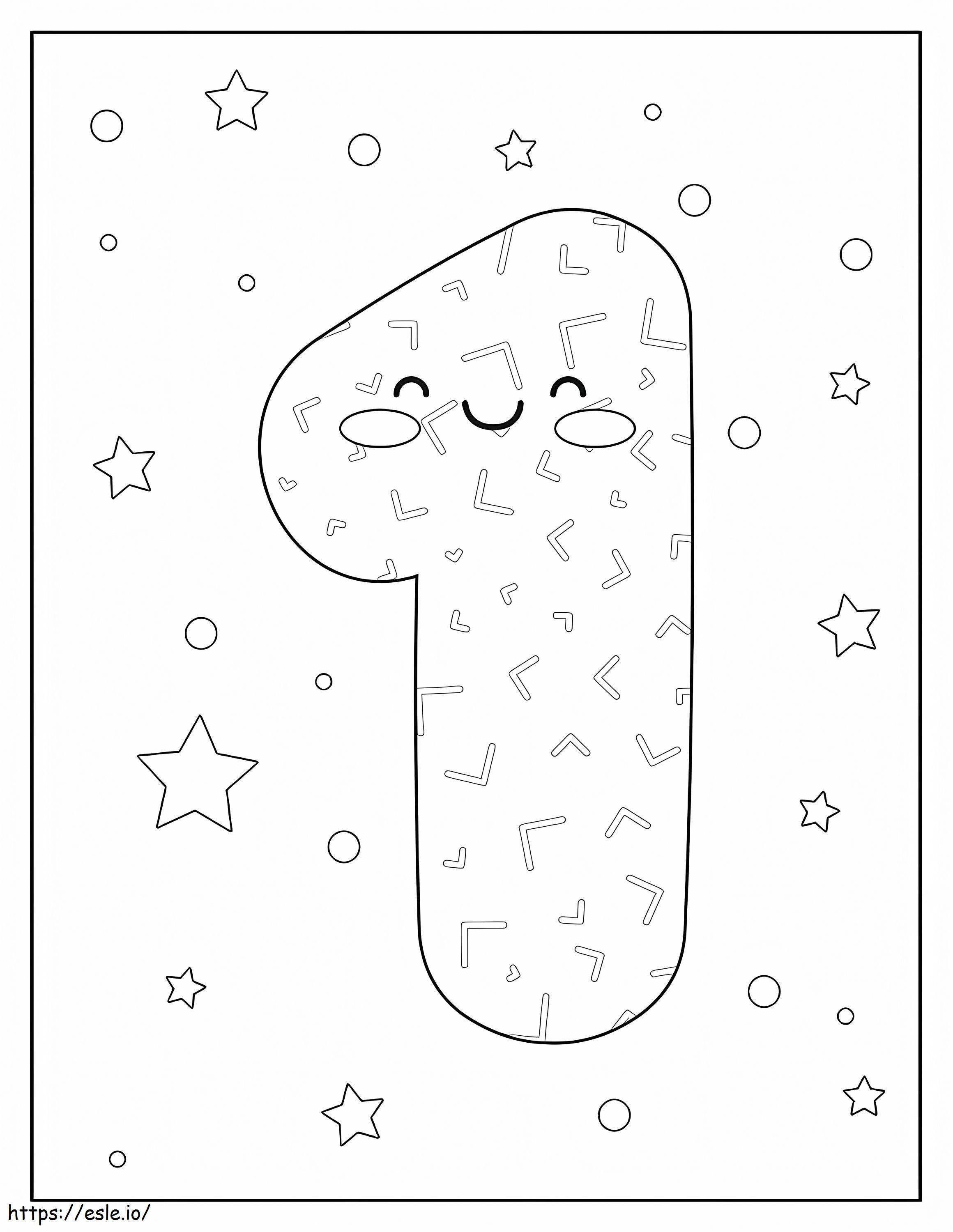 Smiling Number 1 With Stars coloring page