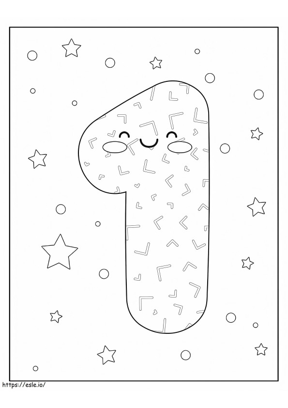 Coloriage Numéro 1 souriant avec des étoiles à imprimer dessin