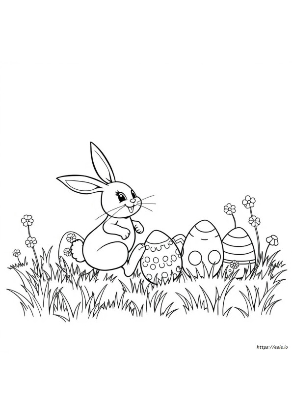 Coloriage Lapin De Pâques Et Œufs