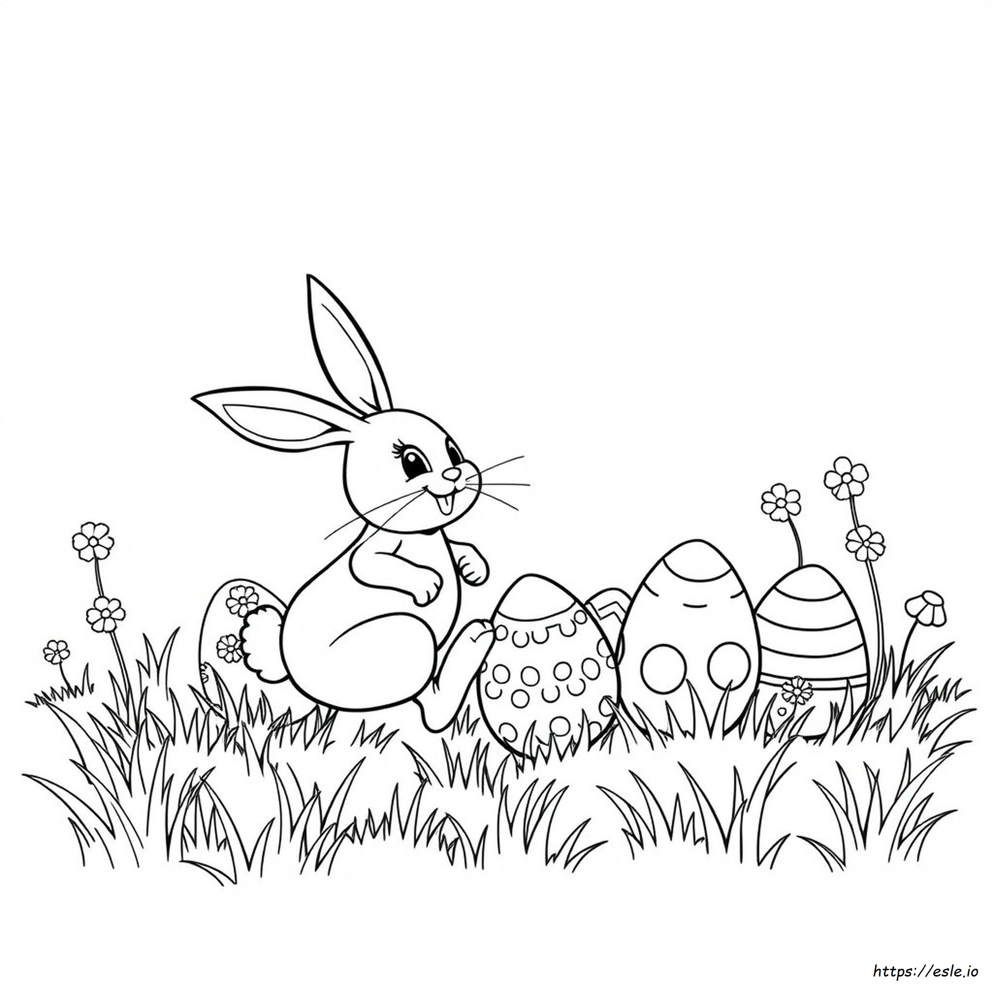 Coloring Picture Of Easter Bunny And Eggs