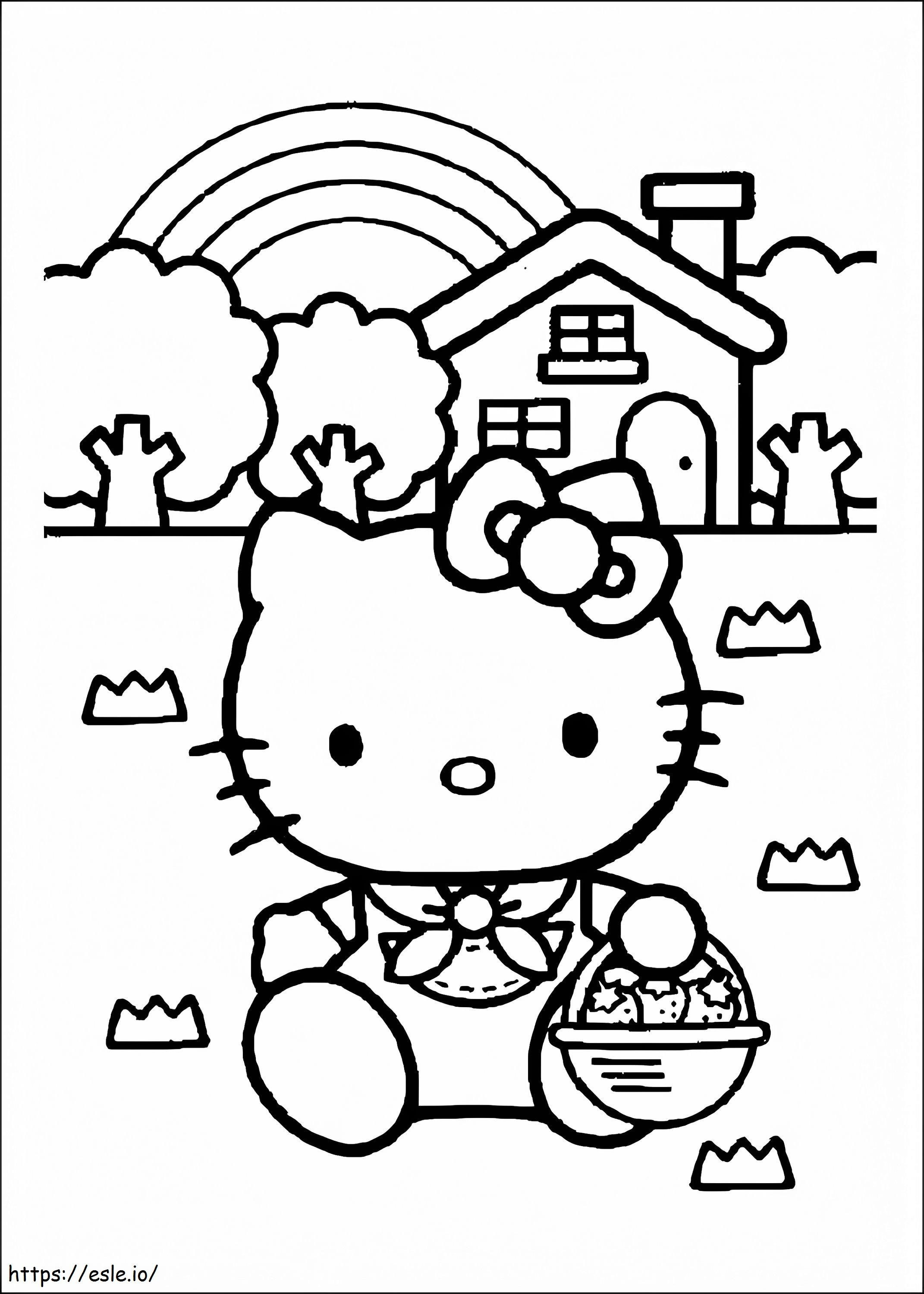Hello Kitty Holding A Bag Of Fruits coloring page