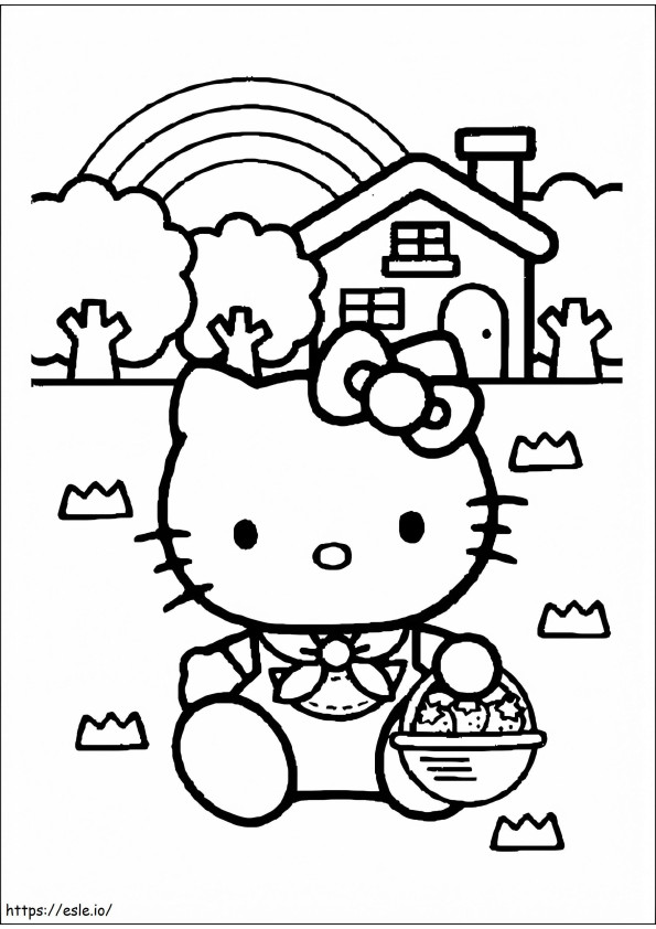 Hello Kitty pitelee pussia hedelmiä värityskuva
