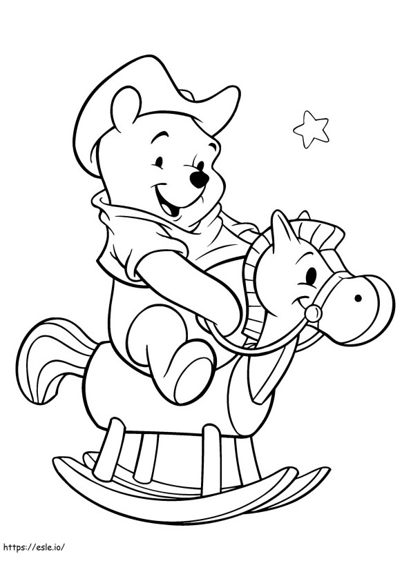 Pooh Playing Wooden Rocking Hourse A4 Scaled 2 coloring page