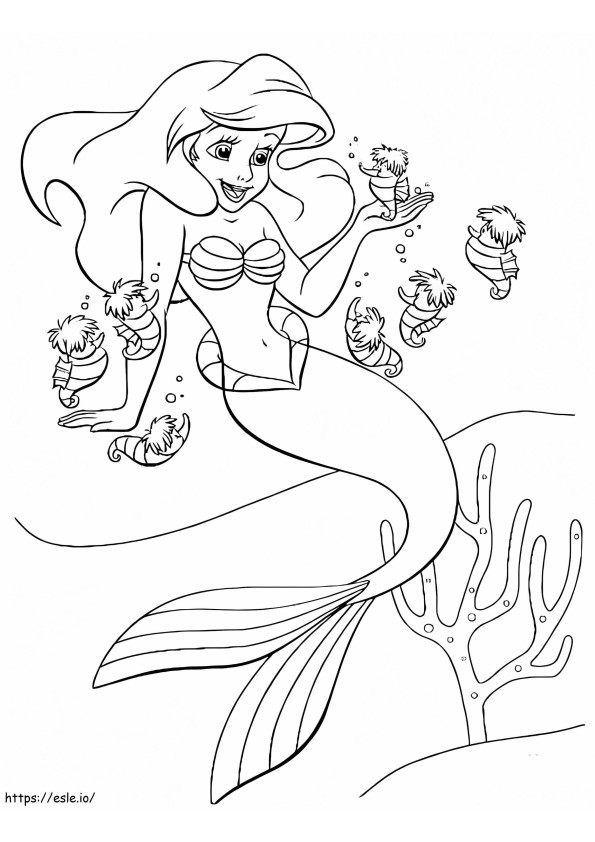 Ariel And Seahorses coloring page