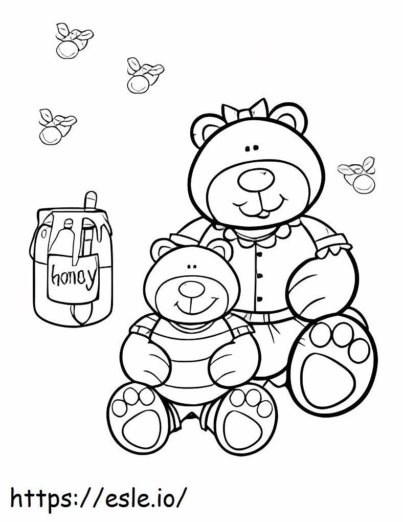 Two Bears Love Honey coloring page