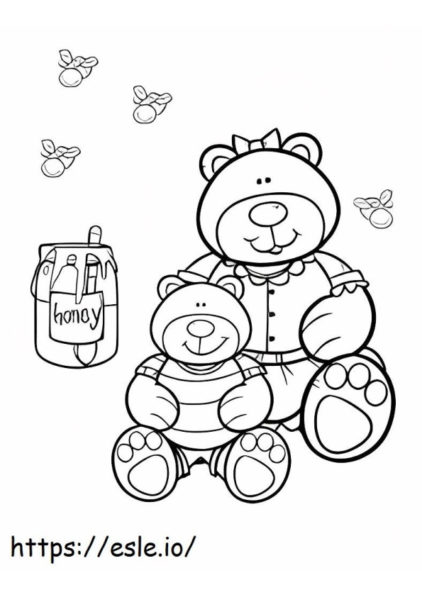 Two Bears Love Honey coloring page