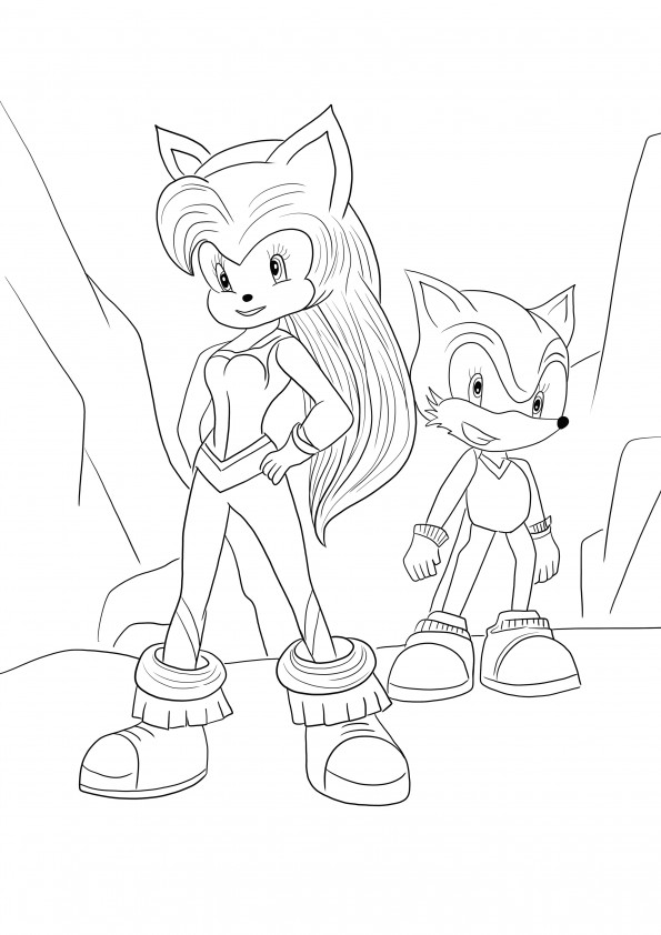 Free printable of Sonic and his friend to color image for kids