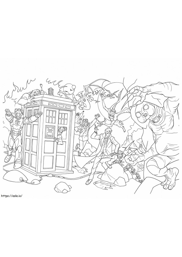 Coloriage Scène d'action de Doctor Who à imprimer dessin