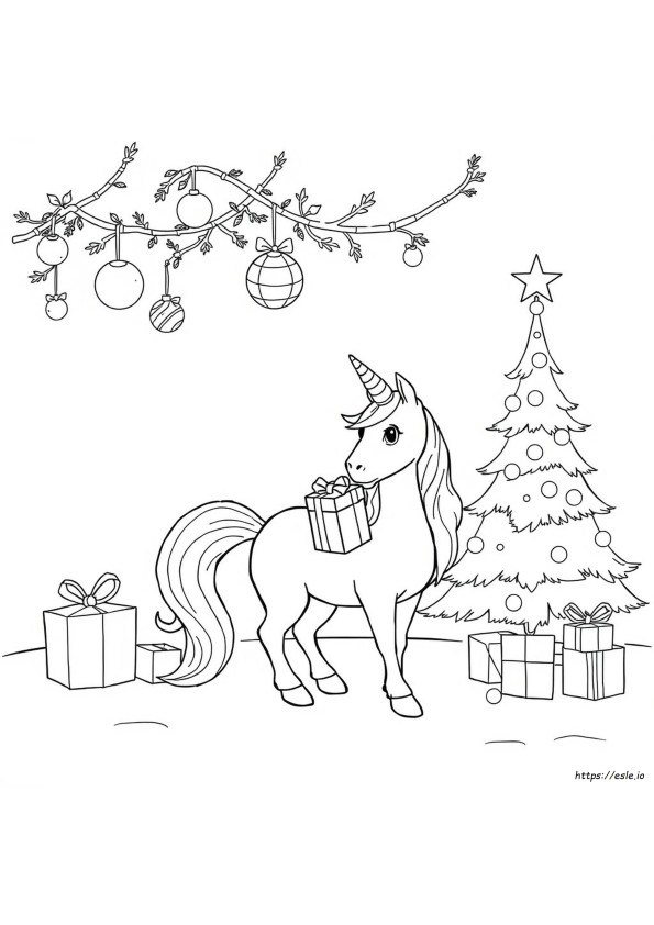 Christmas Unicorn Coloring Picture