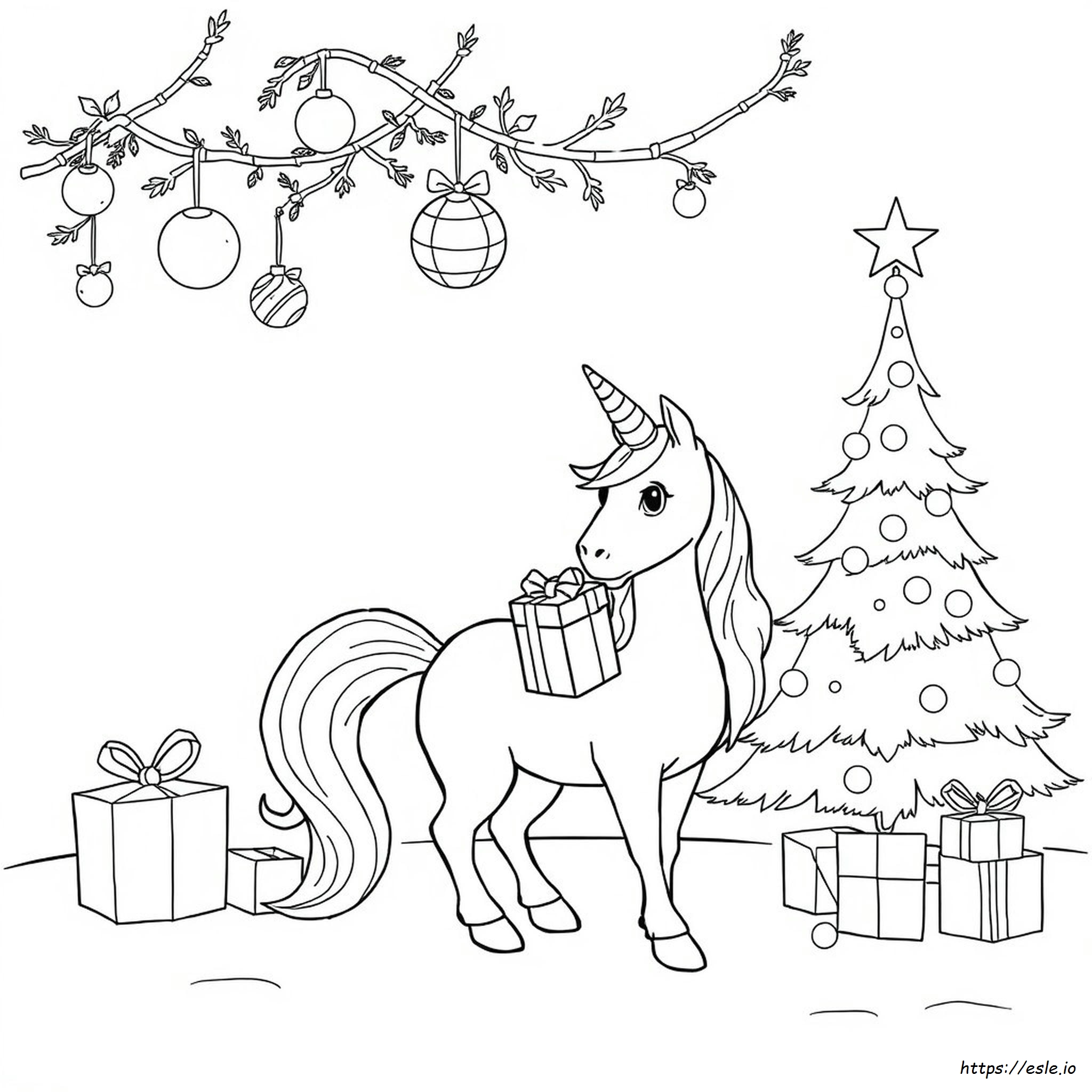 Christmas Unicorn Coloring Picture