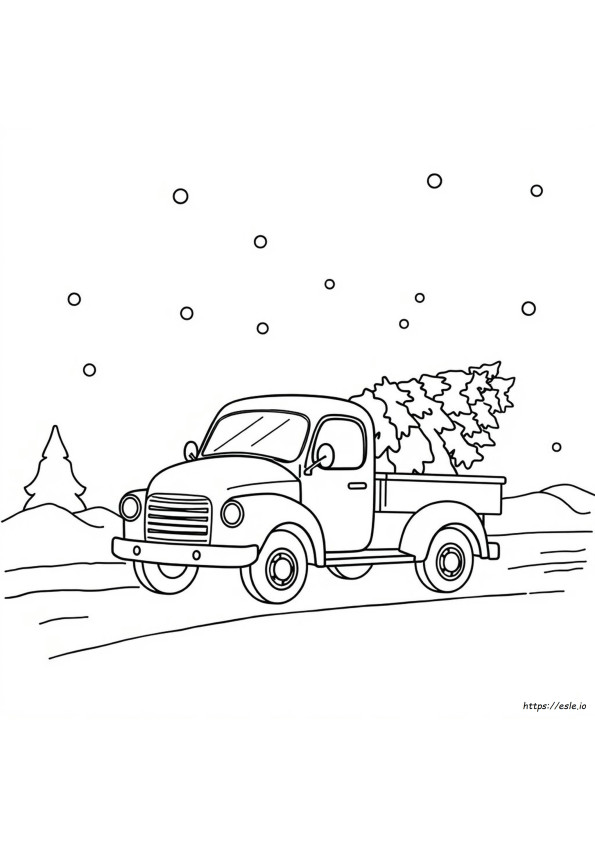 Truk Merah Dengan Pohon Natal Gambar Mewarnai