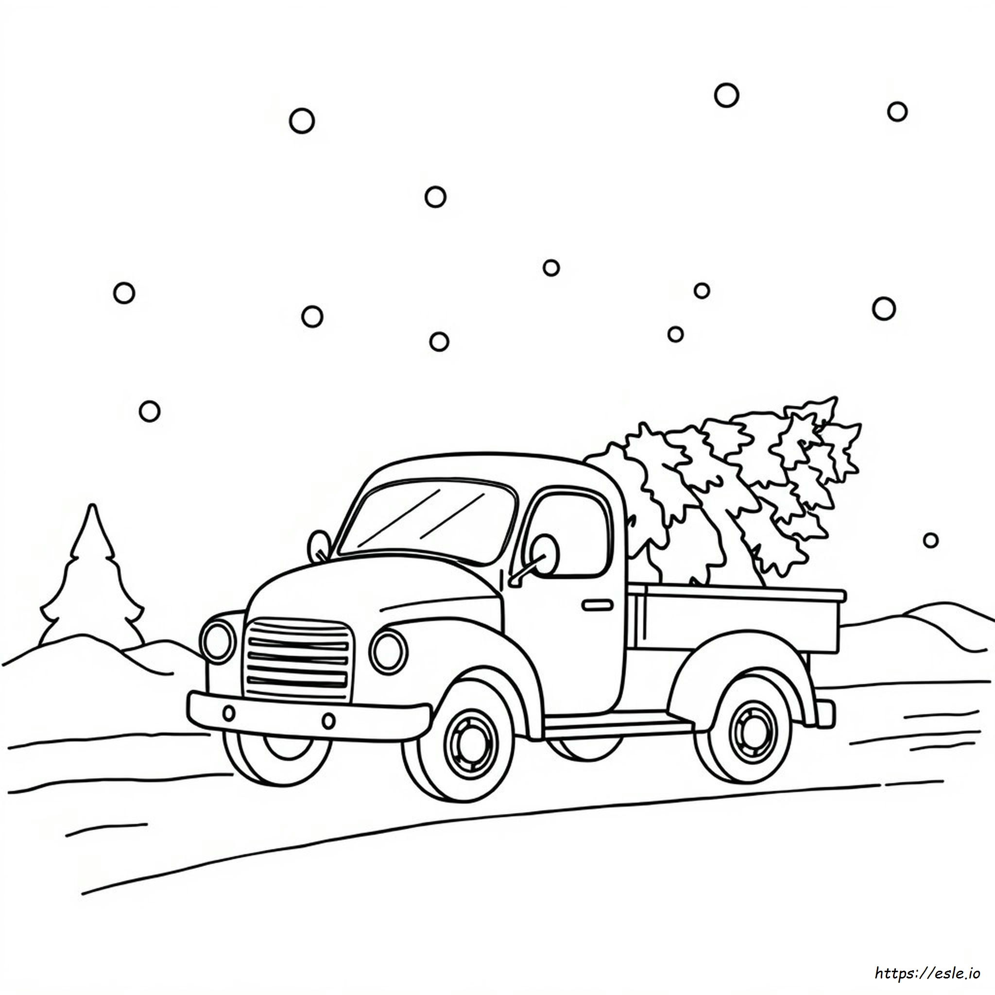 Red Truck With Christmas Tree Coloring Page